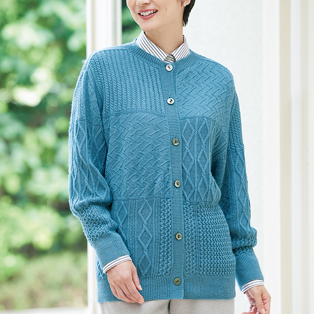 天然藍染･アラン模様のカーディガン