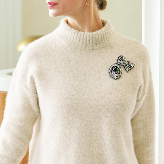 リボン&聖なる夜を見上げて/ブローチ2点セット