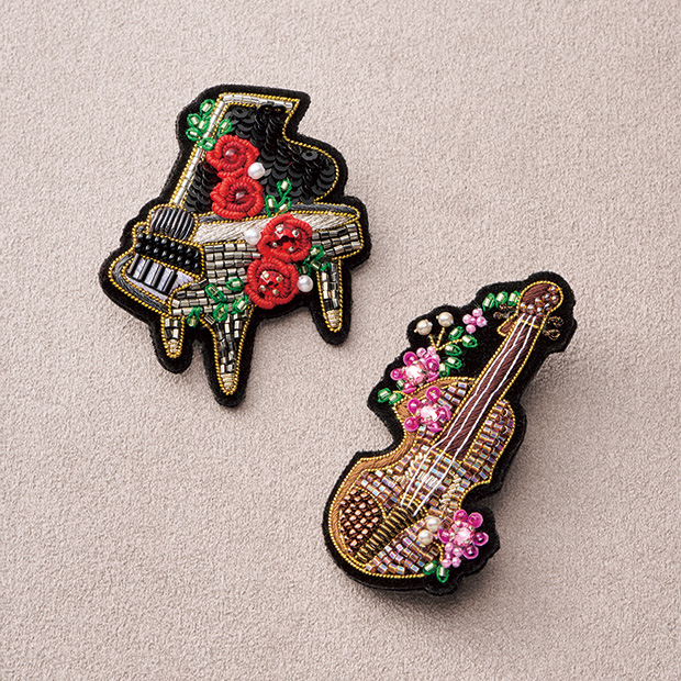 フラワーピアノ＆フラワーバイオリン／ブローチセット