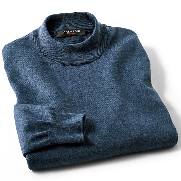 三子撚りウールの14ゲージ・モックネックセーター