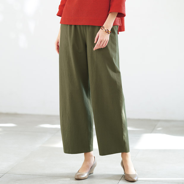 シアサッカーストライプコットンパンツ