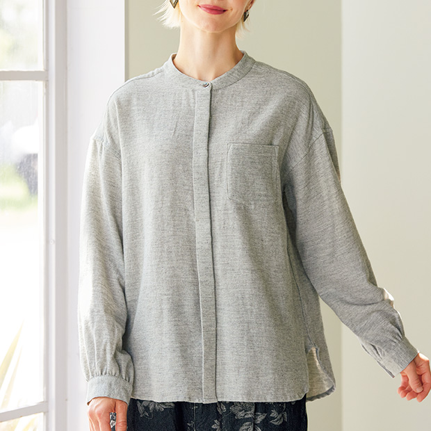 コットンシャンブレー起毛ブラウス