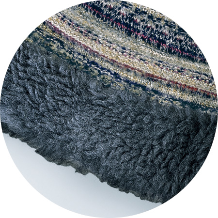 メリノンを被り口に配した多色編みニット帽