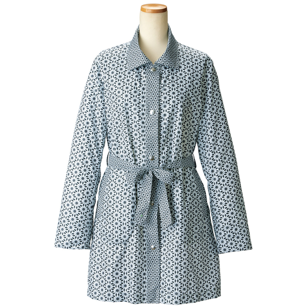 撥水･ハット付き花柄プリントコート