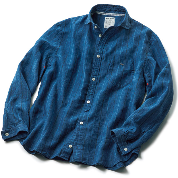 インディゴリネンストライプシャツ