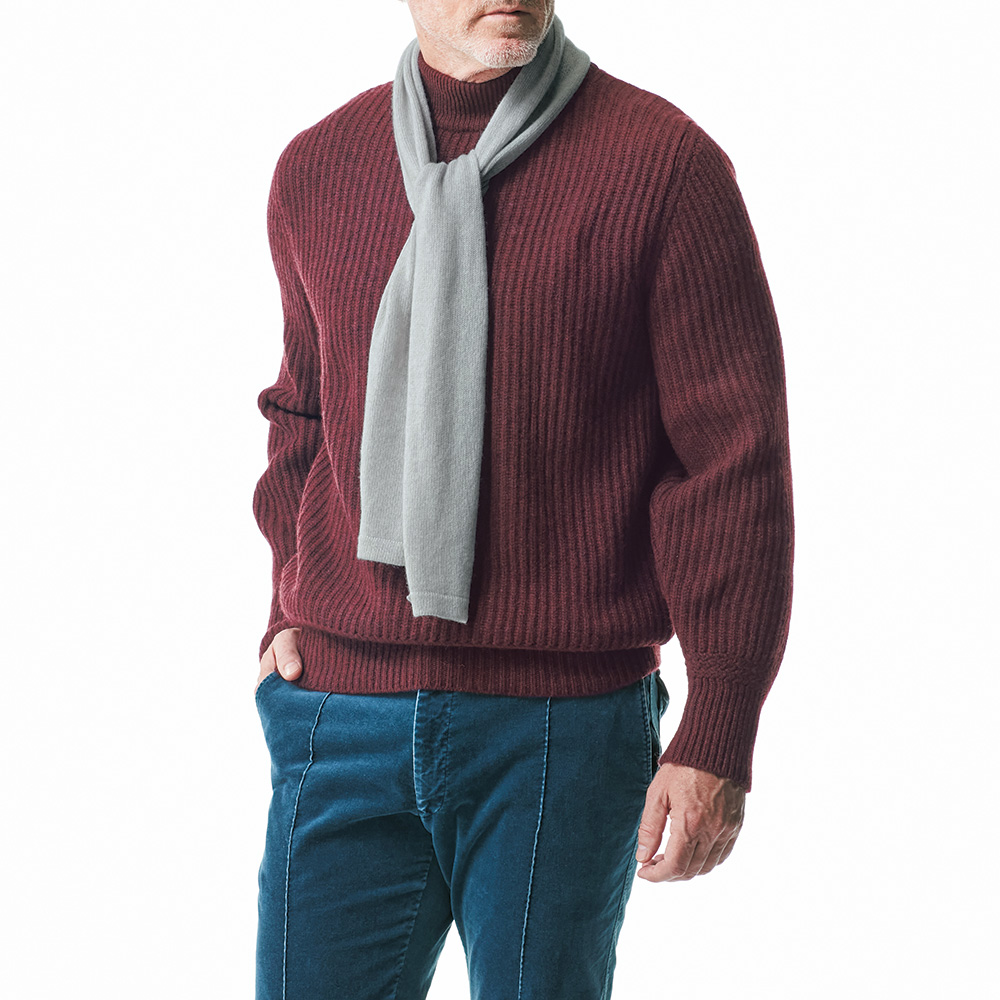 カシミヤリブ編みモックネックセーター