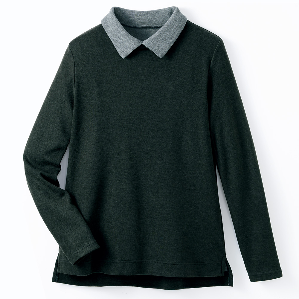 インターアクション襟付き配色プルオーバー