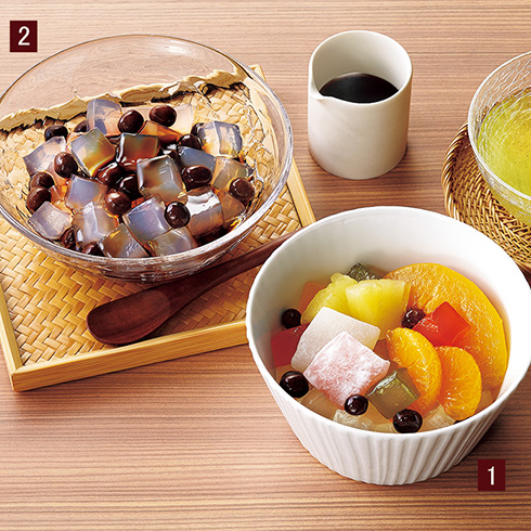 1.フルーツみつ豆 、2.豆かんてん