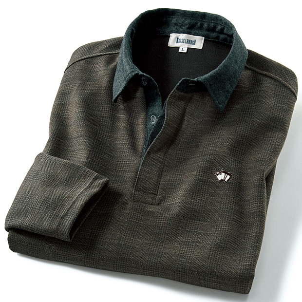 ウール混ジャカード･長袖ポロシャツ