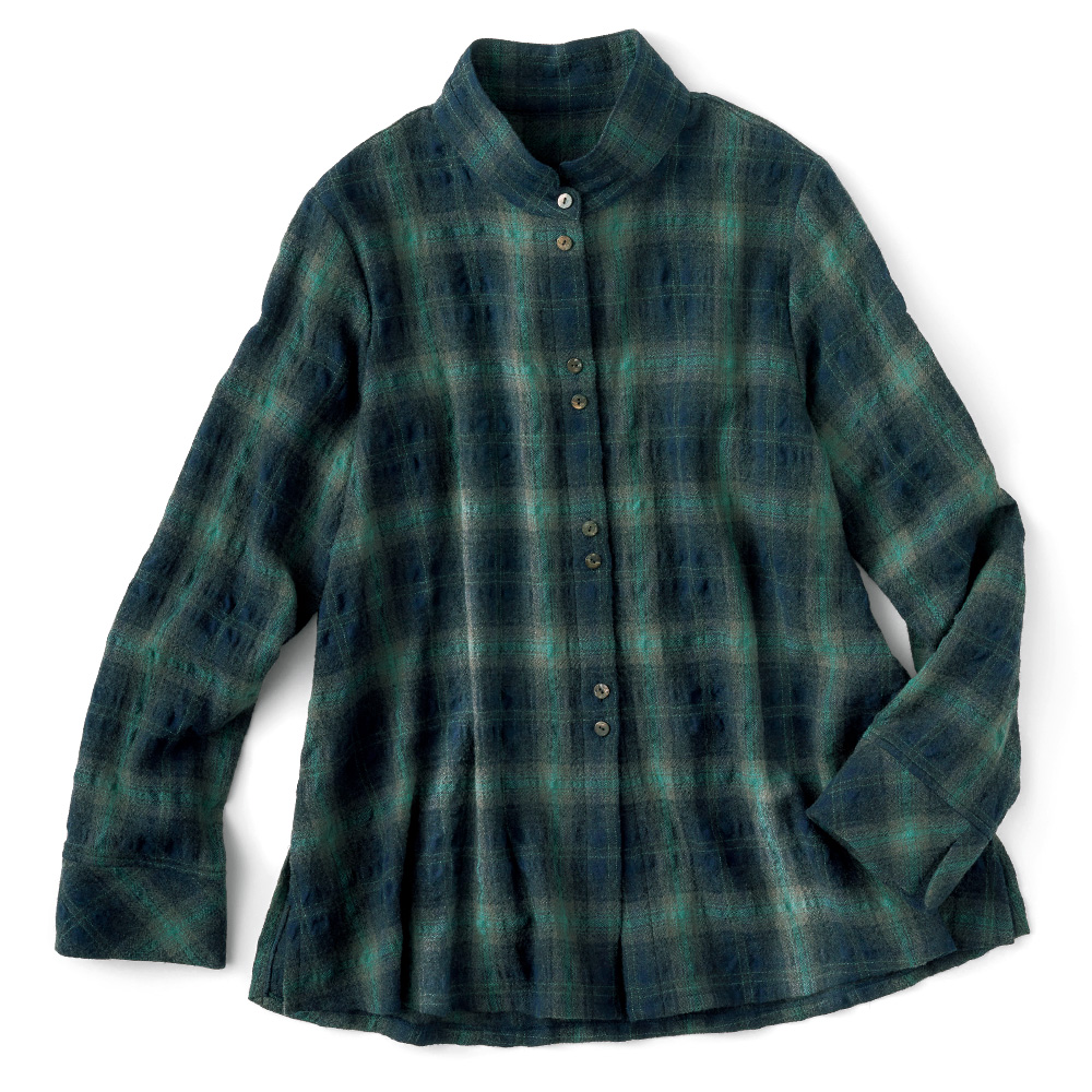 ウール混チェックブラウス