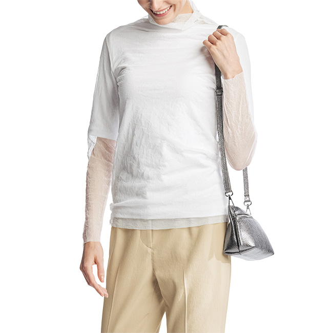 コットンストレッチ五分袖プルオーバー