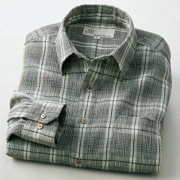 洗えるメリノウールチェックシャツ