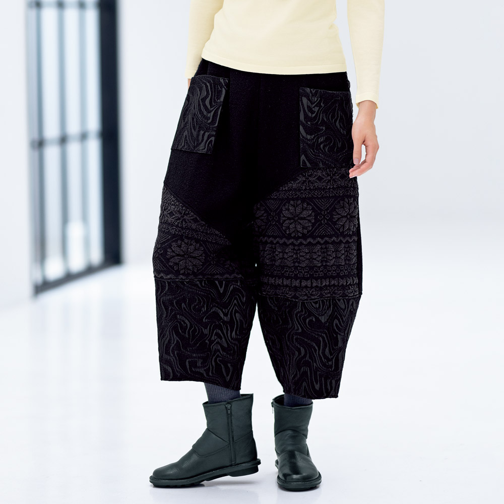 異素材使い切り替えデザインワイドパンツ