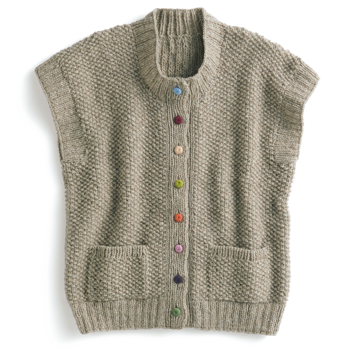 ロングウォーク カラフルボタンの手編みウールベスト | ライトアップ