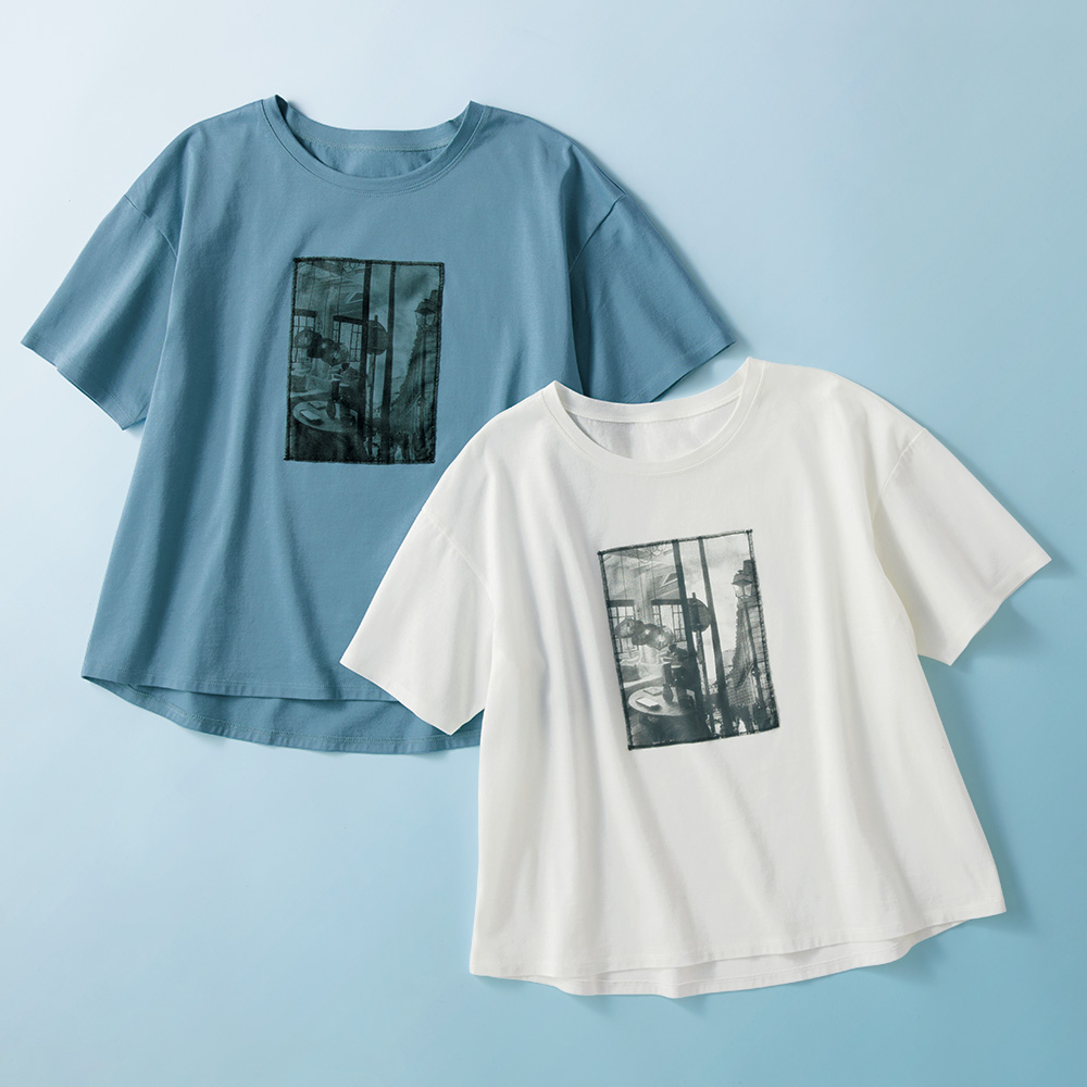 綿ボイルプリント使いプルオーバー