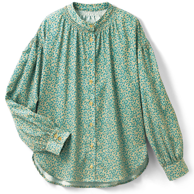 リーフ柄･バンドカラーブラウス