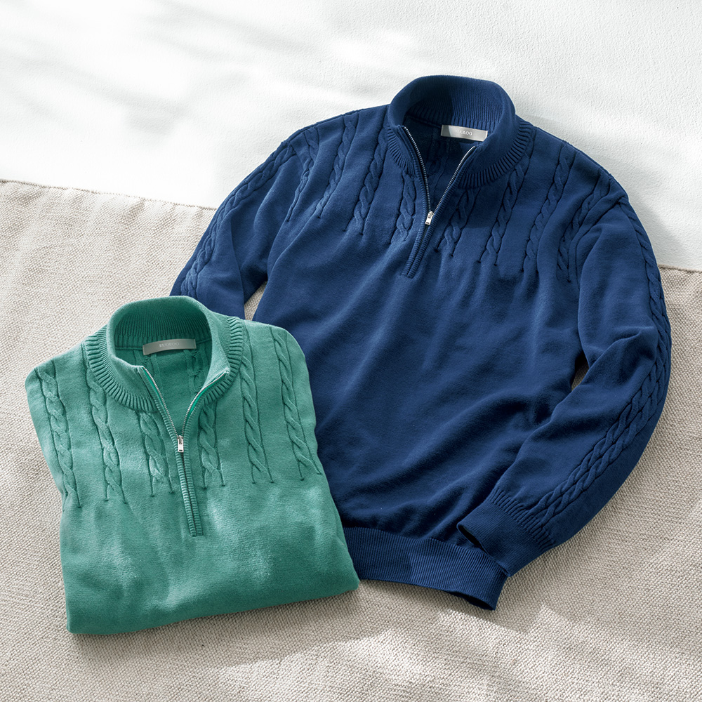 洗えるカシミヤ混・ハーフジップセーター