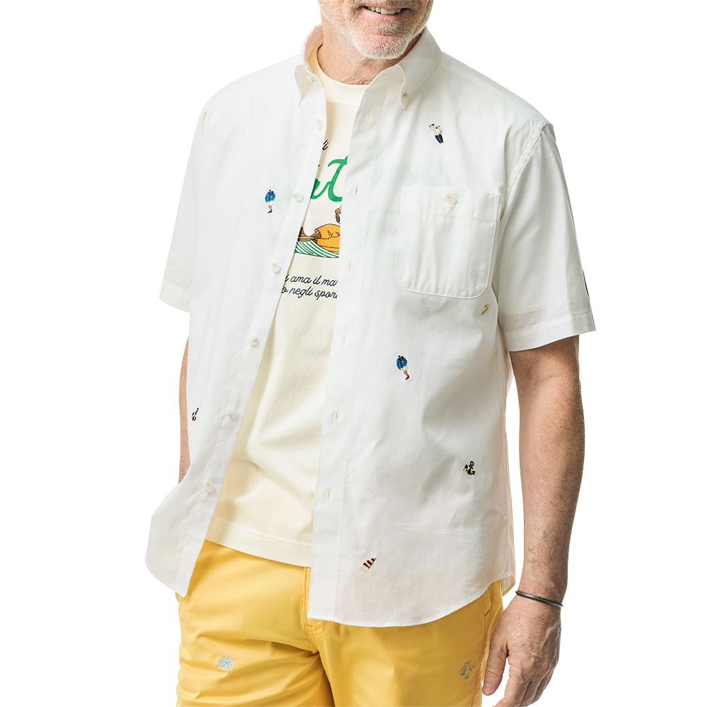 刺しゅう入り･ムラ糸シャンブレー半袖シャツ