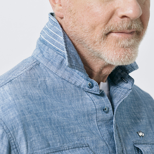 大人のブリーチドダンガリー七分袖シャツ／メンズ