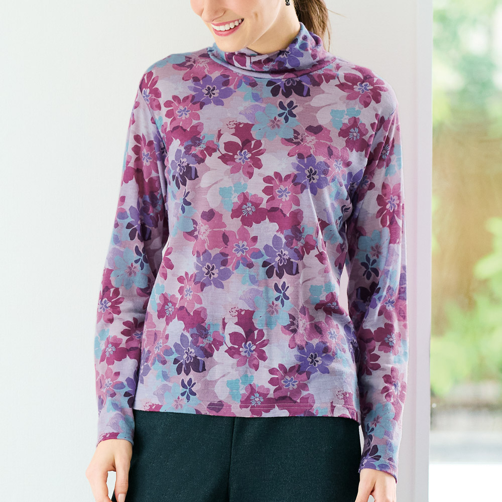 ウォッシャブルウールガーゼ天竺花柄プルオーバー