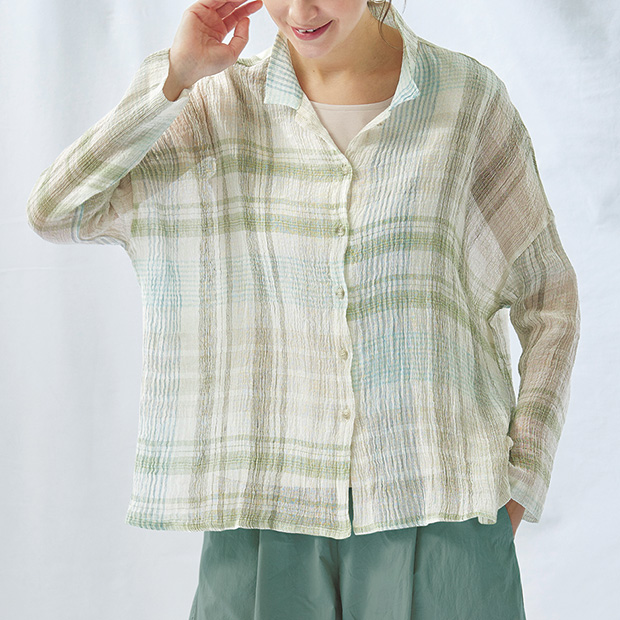 リネン混チェック柄シャツ