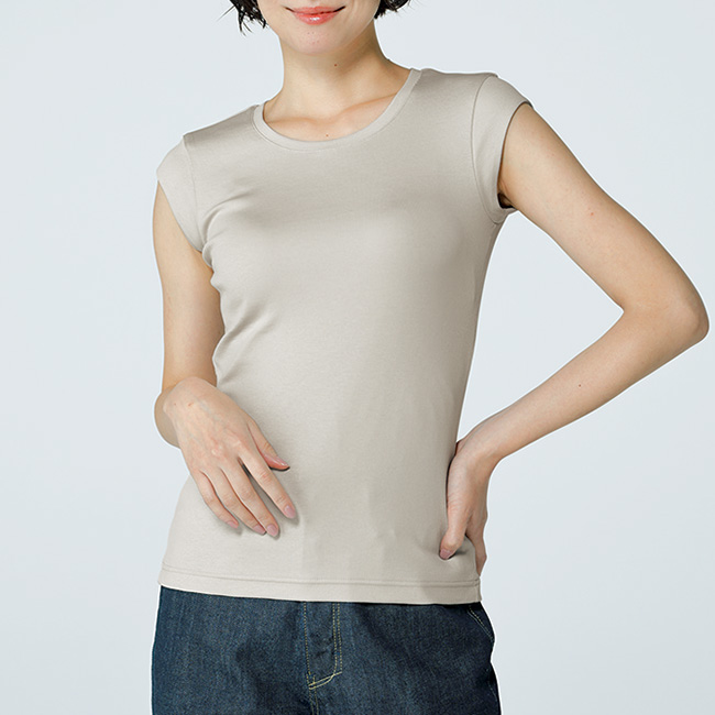 コットンストレッチキャップスリーブプルオーバー