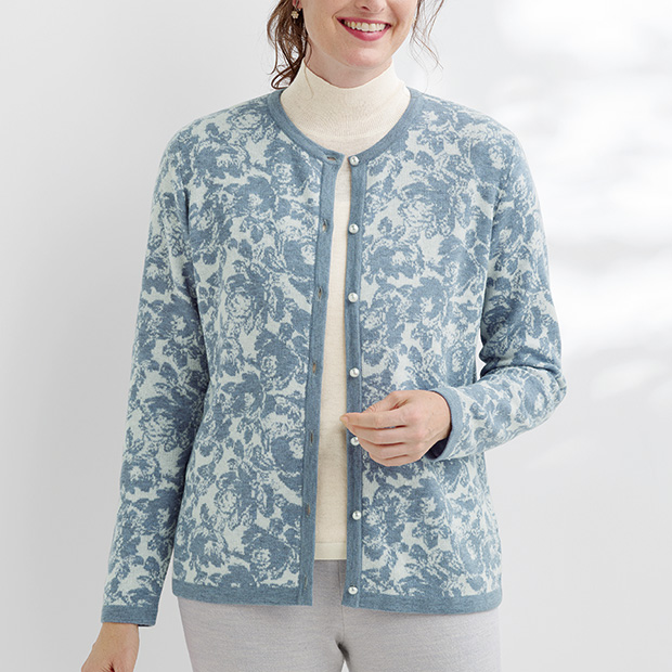 ウォッシャブルメリノウールジャカードカーディガン