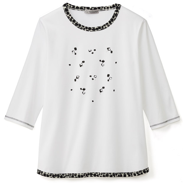 プリント使い七分袖プルオーバー