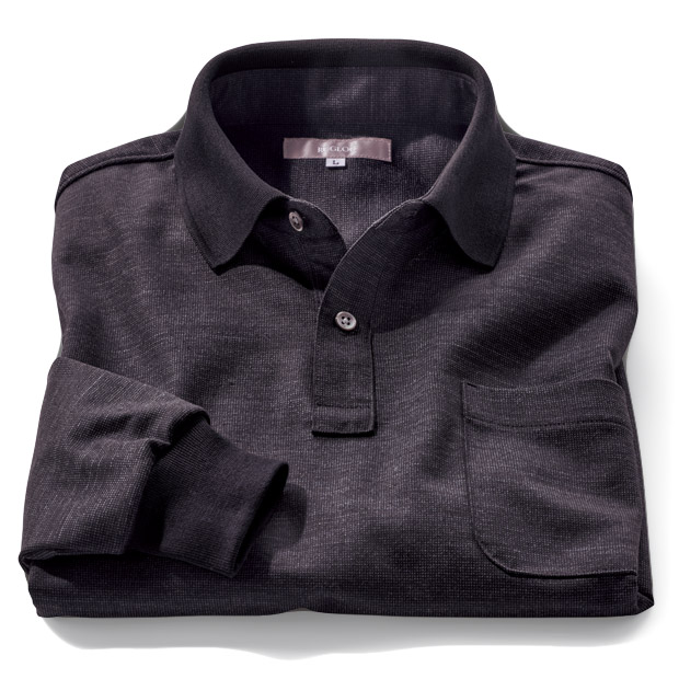 洗えるウール混モクロディ･長袖ポロシャツ