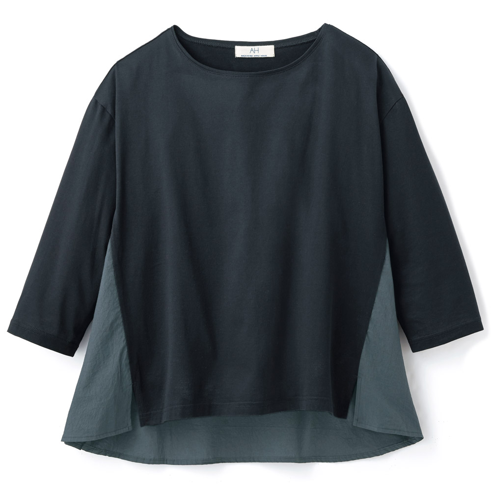 布帛使いのデザインTシャツ/七分袖