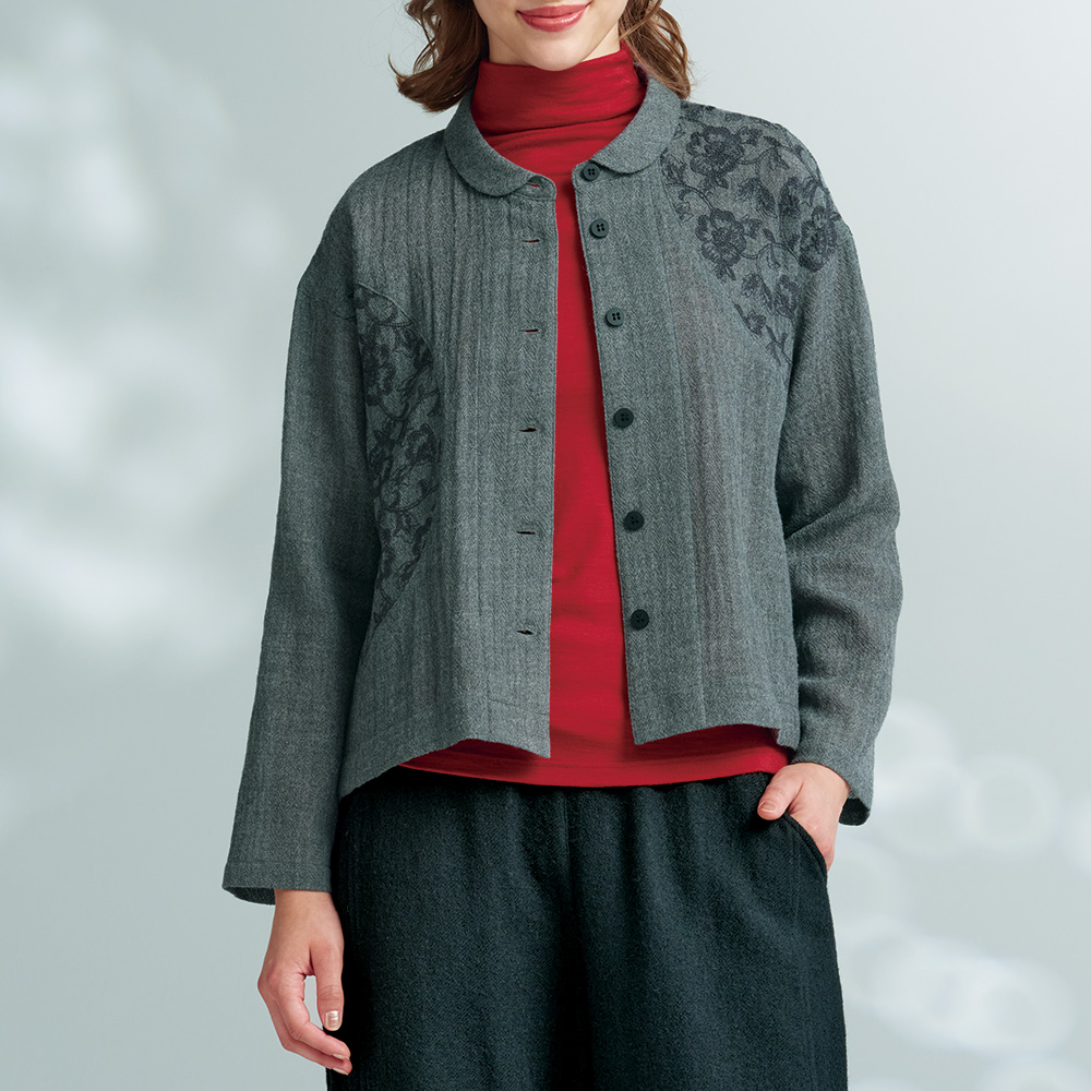 ウールガーゼ刺しゅう切り替えブラウス