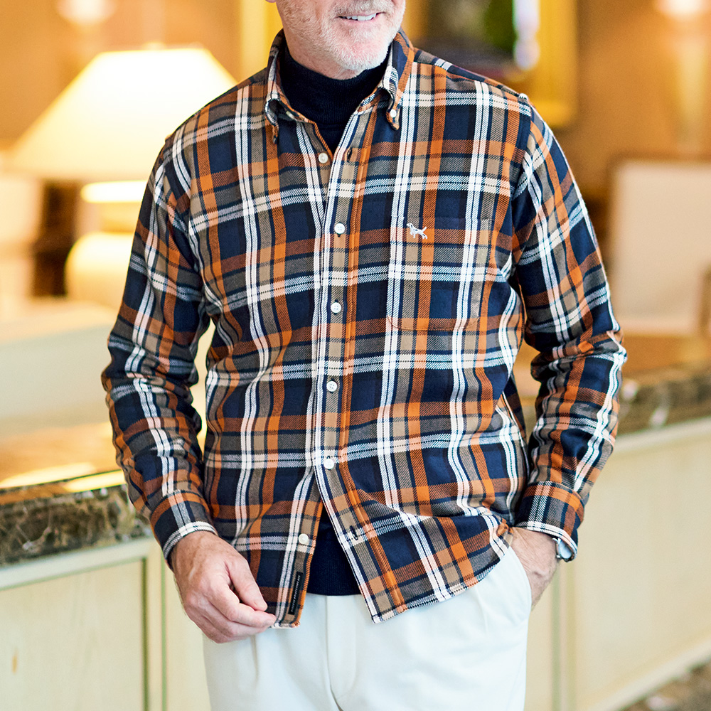 地厚コットン裏起毛チェックB.D.シャツ