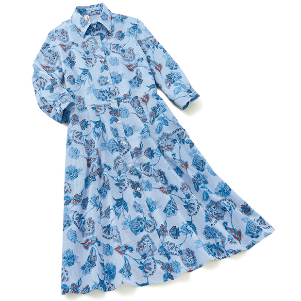 フラワー＆ストライプ柄ワンピース