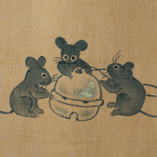 柿渋染/手描きのれん「三人寄れば文殊の知恵」