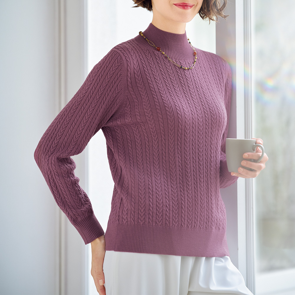 洗えるウールケーブル柄プルオーバー