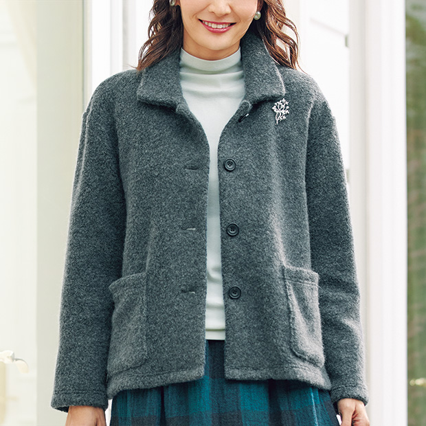 ウール混ボアニットのふわふわジャケット