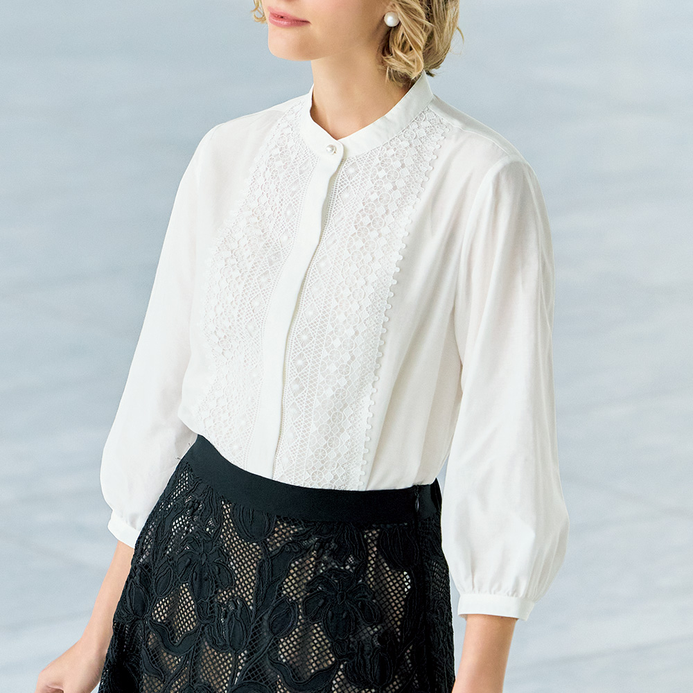 綿シルクレース使いブラウス