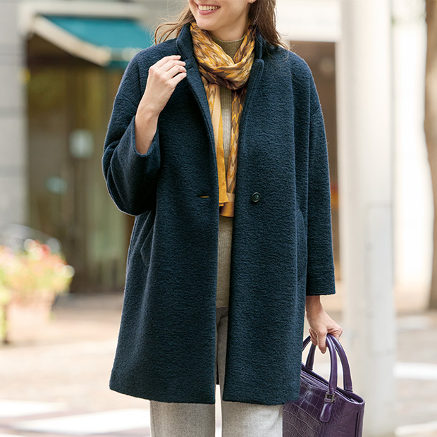 ウール混スライバーニットコート