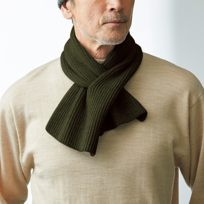 片畦編みカシミヤ・ショートマフラー