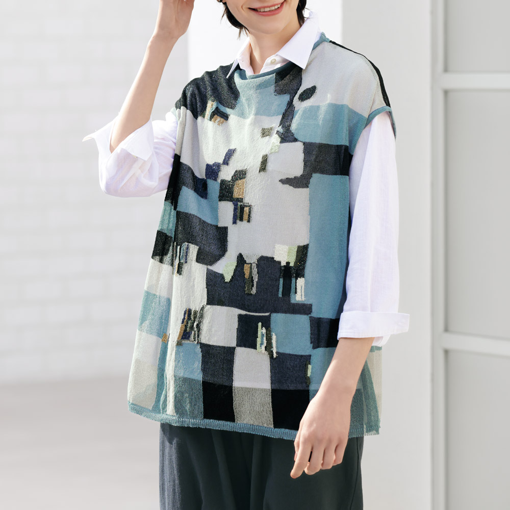 モザイク柄ニットベスト