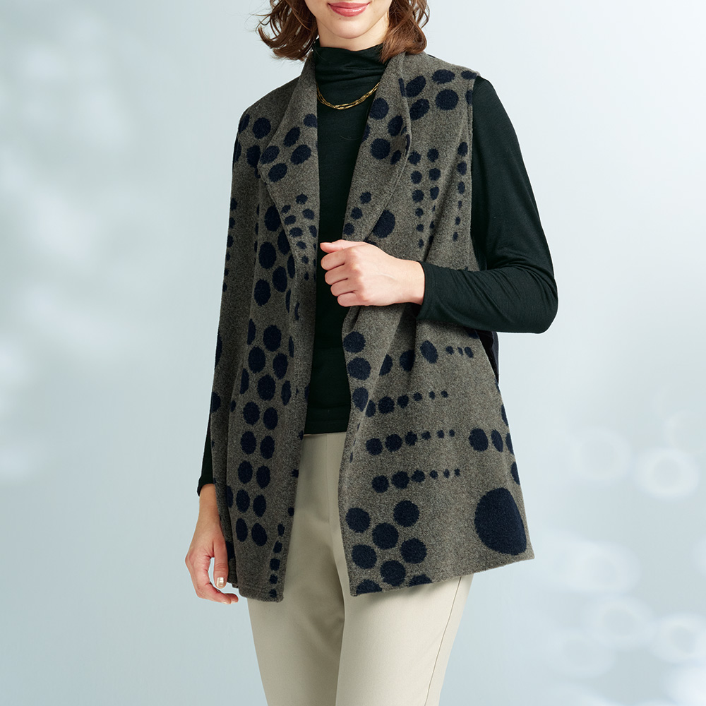 ドット柄ロングベスト