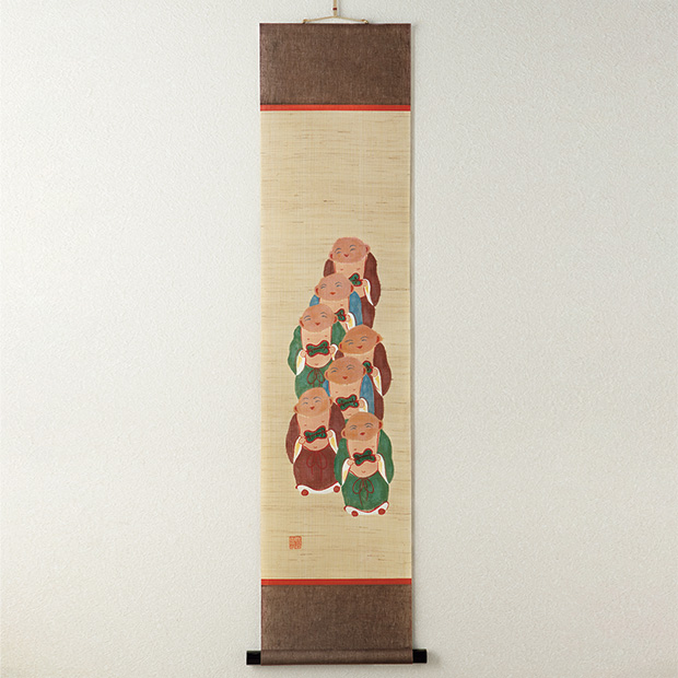 手描き軸アート「若冲画･伏見人形図」