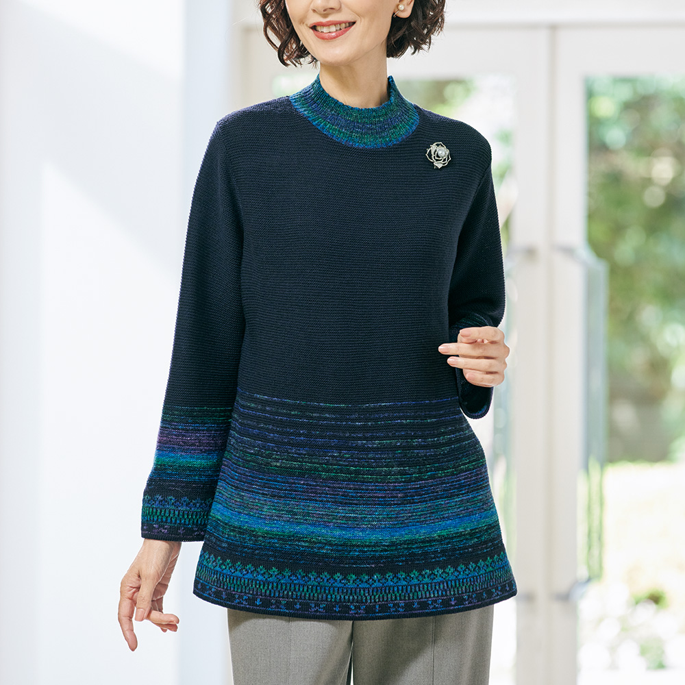 絣糸を使ったニットチュニック