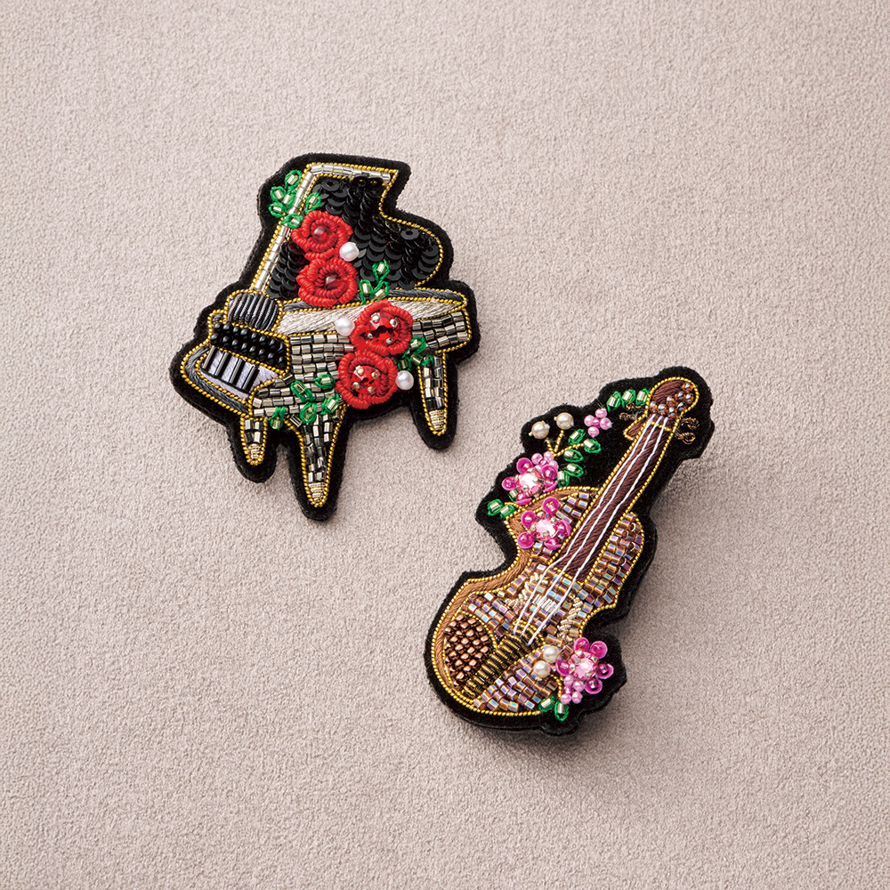 フラワーピアノ＆フラワーバイオリン／ブローチセット