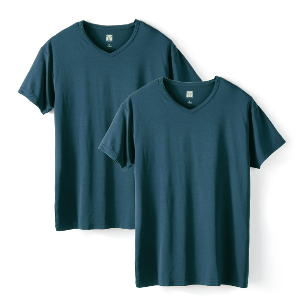 半袖シルキーVネックシャツ／同色2枚セット