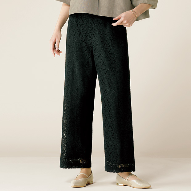 リネン混レースパンツ