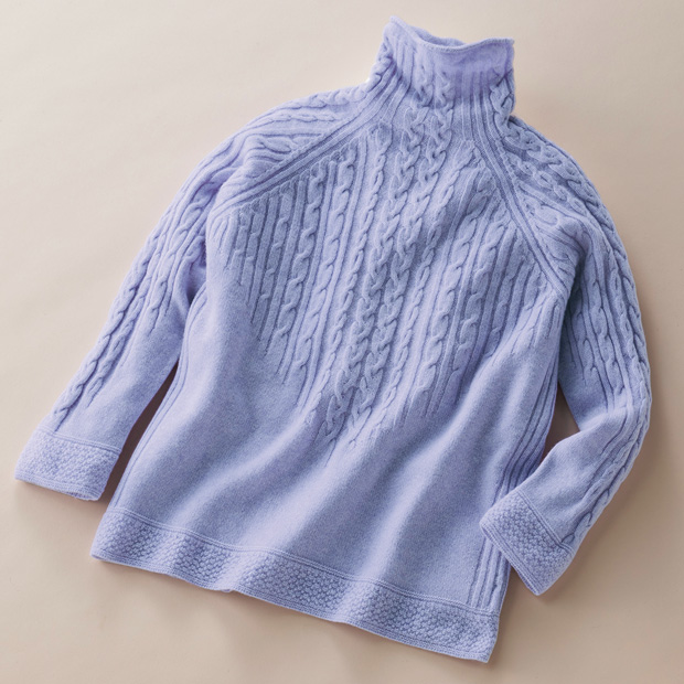 カシミヤ･ケーブル編みハイネックセーター