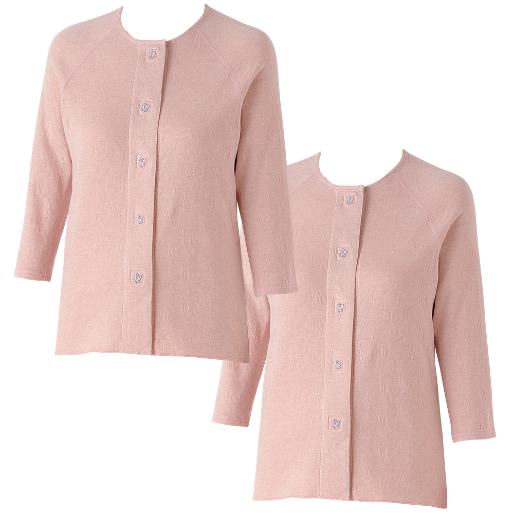 肌側起毛ふんわりあったか前開きトップス八分袖（2枚組