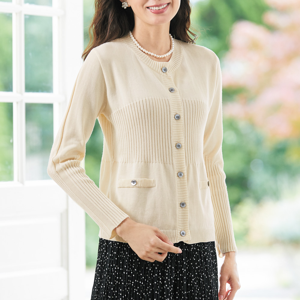 洗えるコットンリブカーディガン