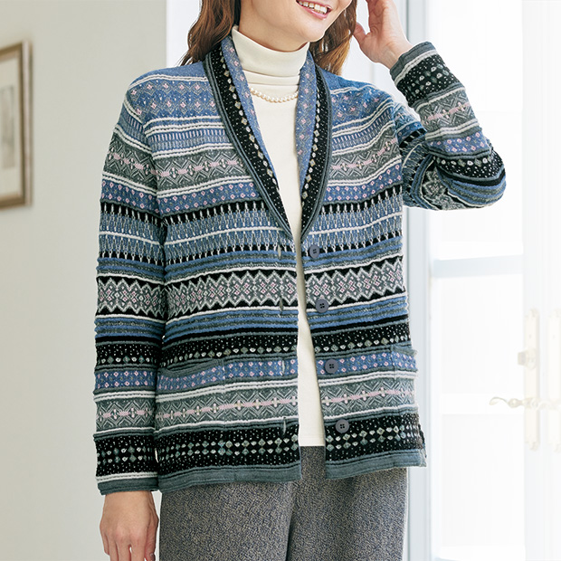 フェアアイル模様のニットジャケット